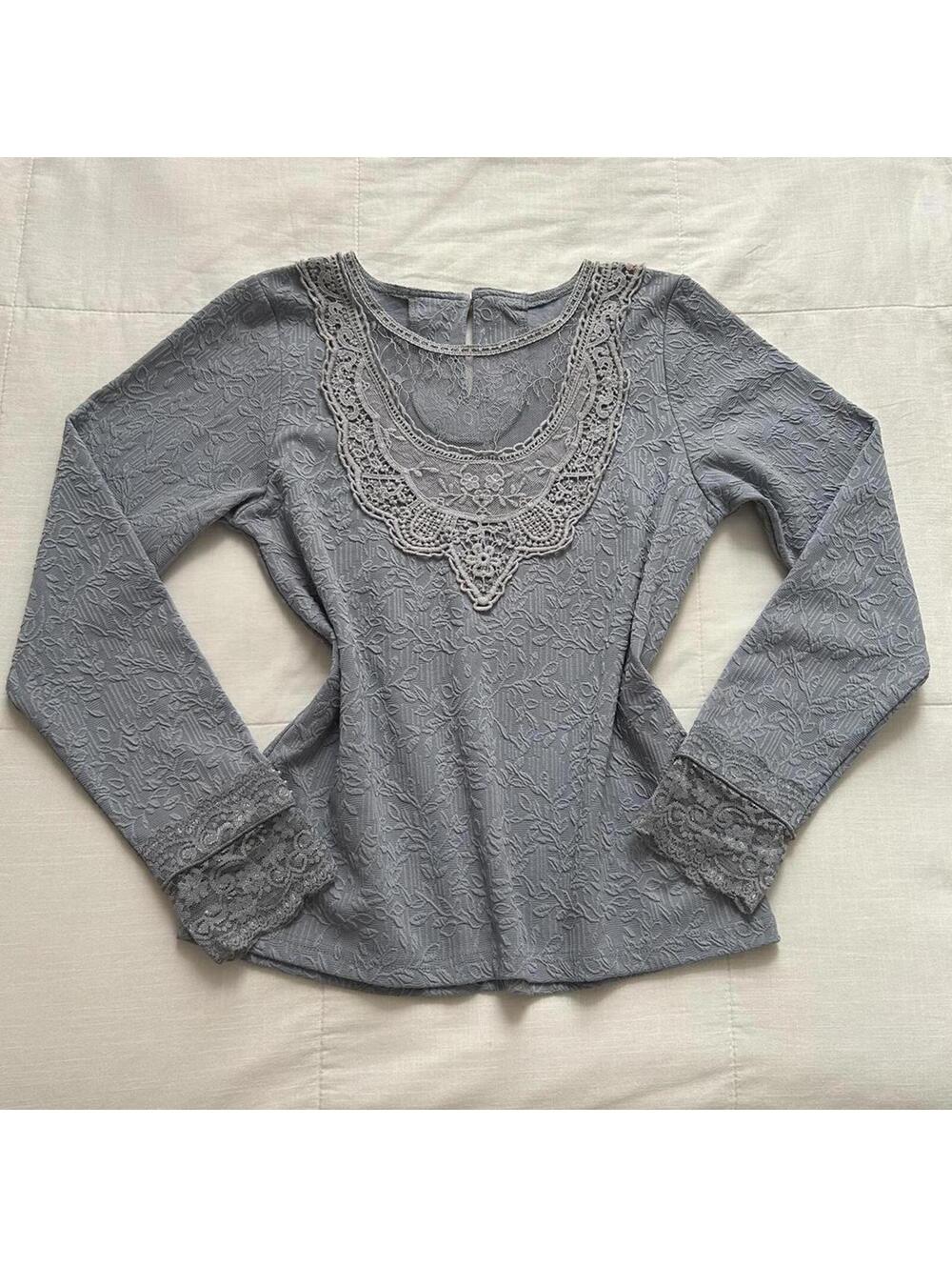 Axes Femme Baby Blue Lace Pearl Long Sleeve Top Lolita Size M Japan